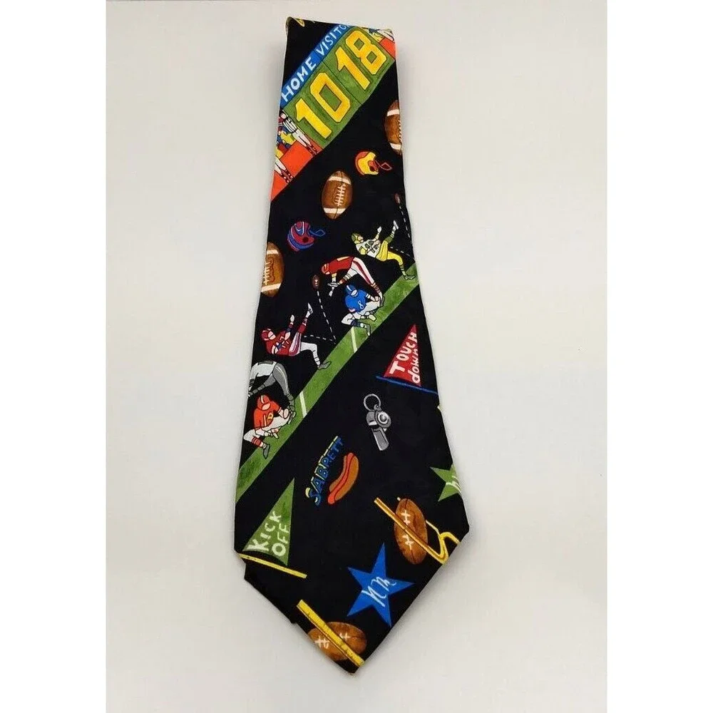 Nicole Miller FRIDAY NIGHT FOOTBALL Neck Tie‎ 100% Silk Vintage 1992 Hand Sewn